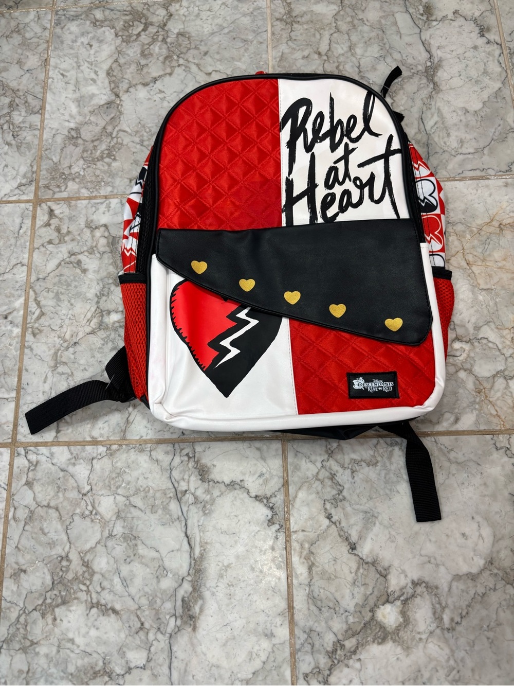 Disney Descendants "Rebel At Heart" Red Black Faux Leather Backpack